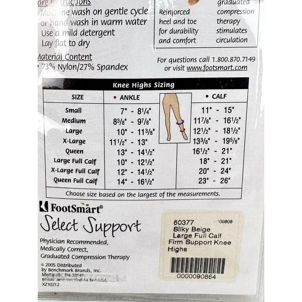 FootSmart Graduated Support Full Calf Knee Highs Womens Size Large Silky Beige